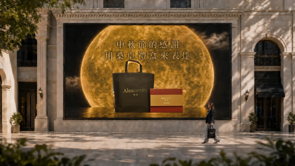桑卓中秋咖啡禮盒影片封面,金色滿月前呈現紅金禮盒與品牌提袋